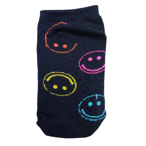 Medias soquete Carita Feliz Colores (fondo negro) - Talle niño