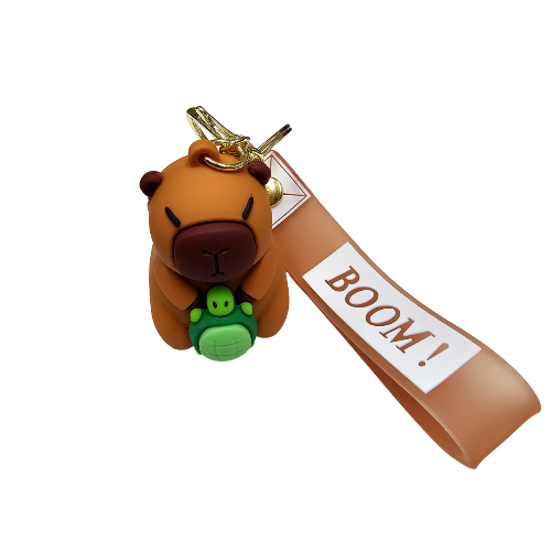 Llavero goma 3D Carpincho Capybara Sentado Abrazando tortuga