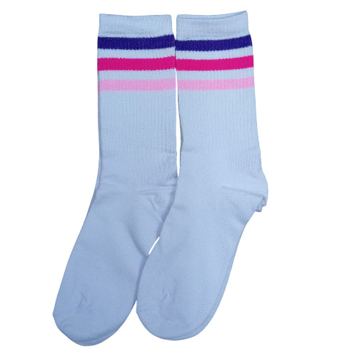 Medias 3/4 Puño Blancas con rayas violeta, fucsia y rosa