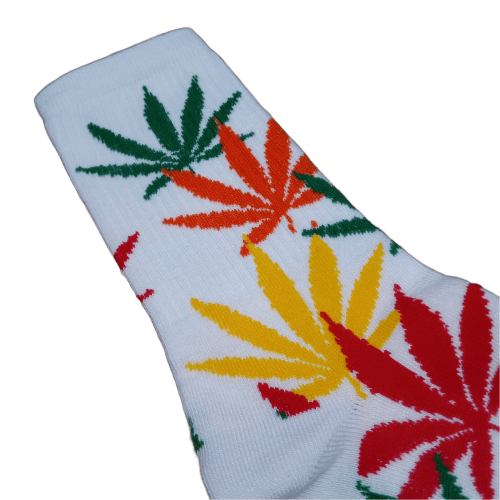 Medias 3/4 Puño - Hoja cannabis colores rastafari (fondo blanco)