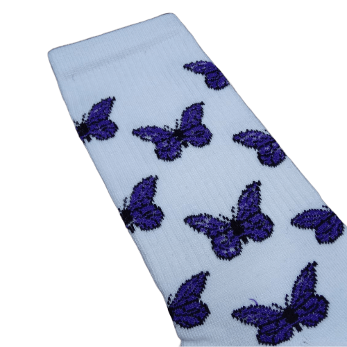 Medias 3/4 Puño - Mariposas violetas fondo blanco
