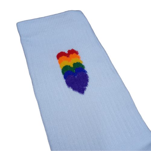 Medias 3/4 Puño - Blancas corazones multicolor en cascada
