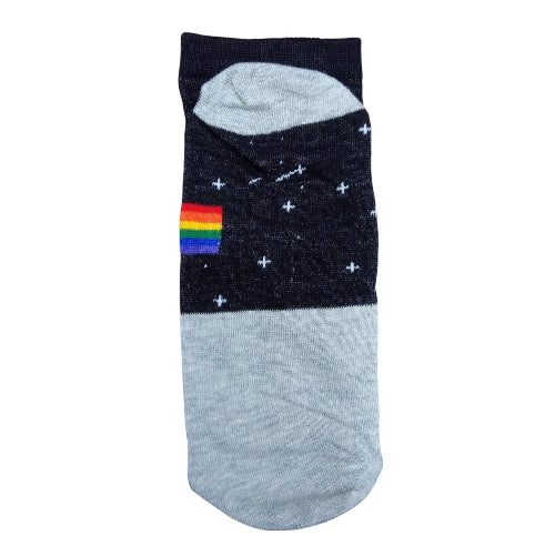 Medias soquete Astronauta - Bandera arcoíris (fondo negro & gris)