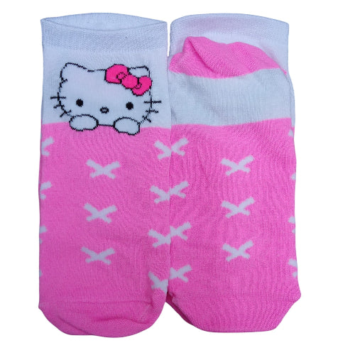 Medias soquete Sanrio - Hello Kitty camita rosa con cruces