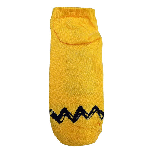 Medias soquete Snoopy - Charlie Brown pensativo fondo amarillo