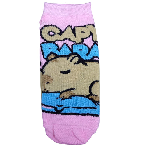 Medias soquete Capybara dormido fondo rosa