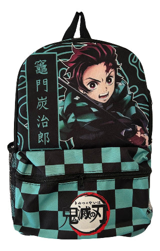 Mochila de Cordura Reforzada - Demon Slayer Tanjiro (fondo cuadros verde y negro)
