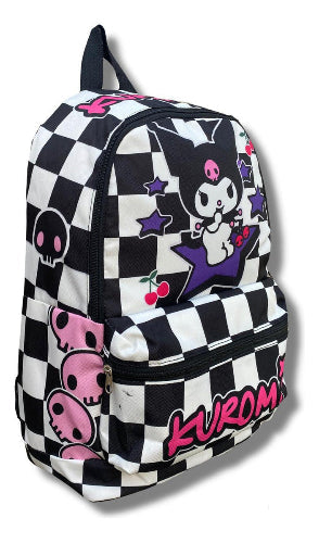 Mochila de Cordura Reforzada - Sanrio Kuromi (fondo cuadros blanco y negro)