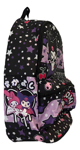 Mochila de Cordura Reforzada - Sanrio Kuromi (fondo Negro con estrellitas violeta y blanca)