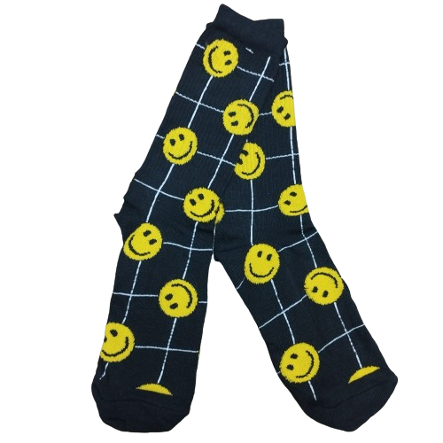 Medias 3/4 Carita Feliz Cuadritos (fondo negro)