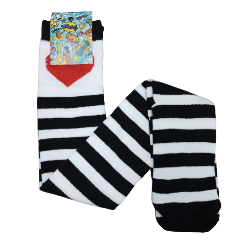 Medias bucaneras Corazon con rayas negras y blancas