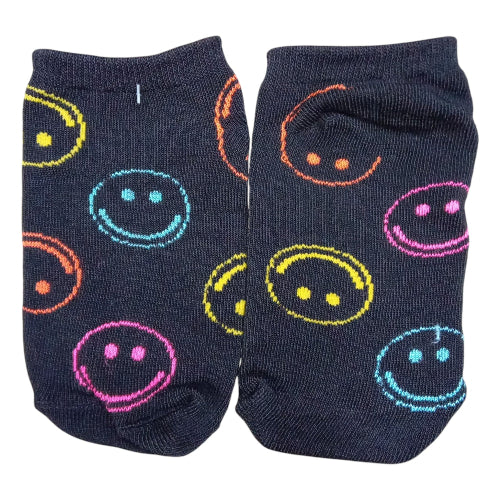 Medias soquete Carita Feliz Colores (fondo negro) - Talle niño