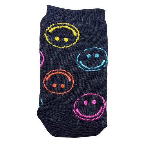 Medias soquete Carita Feliz Colores (fondo negro) - Talle niño