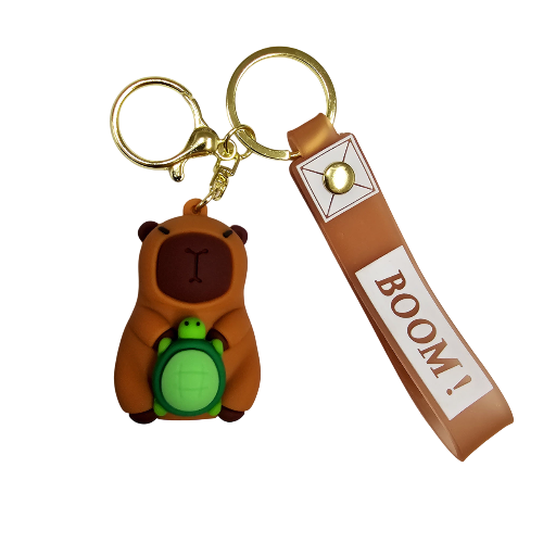 Llavero goma 3D Carpincho Capybara Sentado Abrazando tortuga