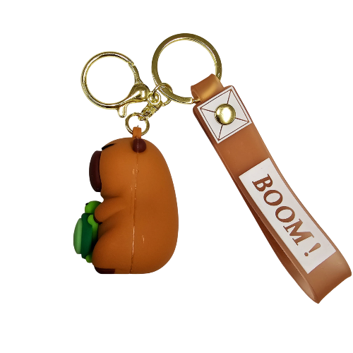 Llavero goma 3D Carpincho Capybara Sentado Abrazando tortuga