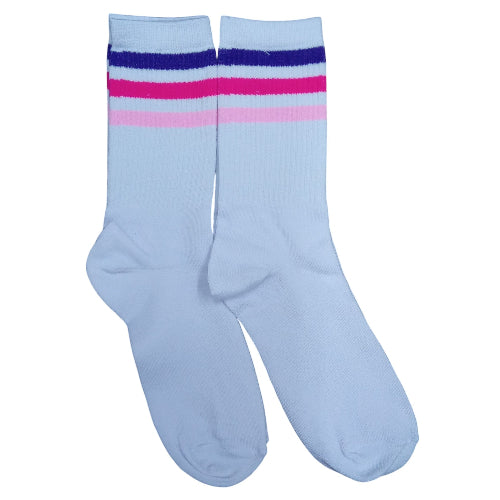 Medias 3/4 Puño Blancas con rayas violeta, fucsia y rosa