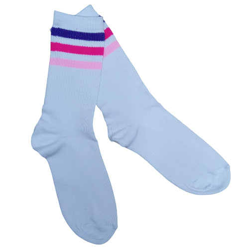 Medias 3/4 Puño Blancas con rayas violeta, fucsia y rosa