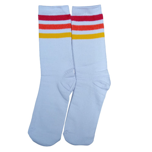 Medias 3/4 Puño Blancas con rayas roja, naranja y amarilla