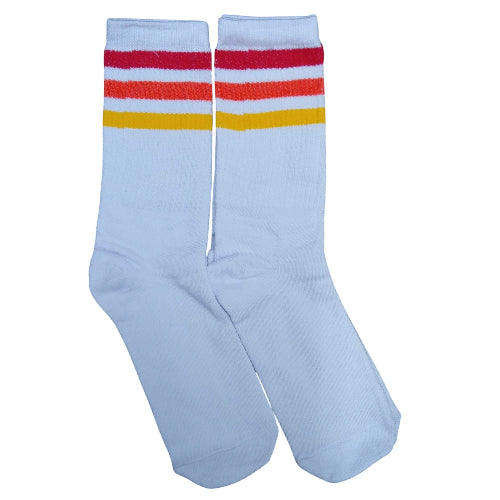 Medias 3/4 Puño Blancas con rayas roja, naranja y amarilla