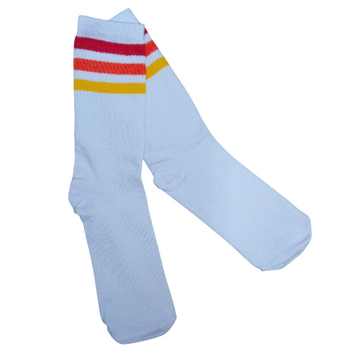 Medias 3/4 Puño Blancas con rayas roja, naranja y amarilla