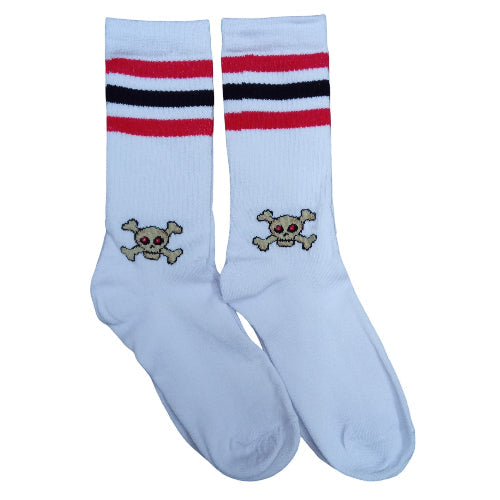 Medias 3/4 Puño Calavera fondo blanco con rayas rojas y negra