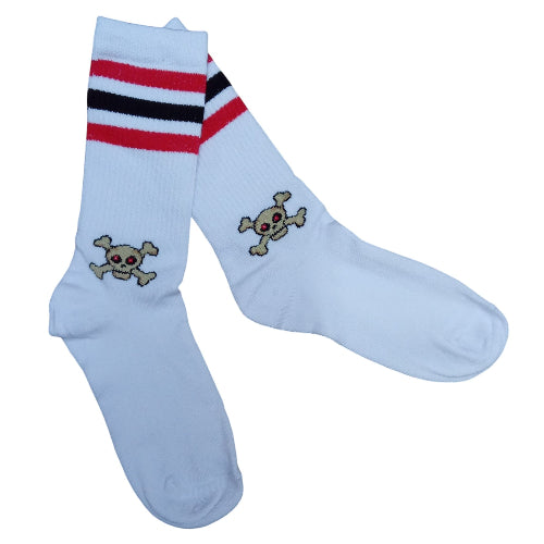 Medias 3/4 Puño Calavera fondo blanco con rayas rojas y negra