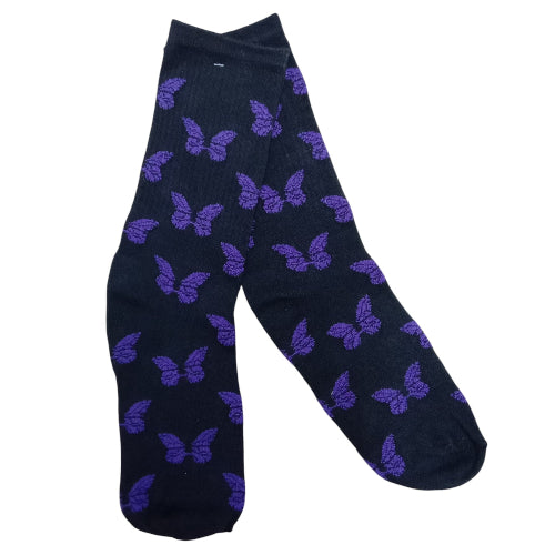 Medias 3/4 Puño - Mariposas violetas fondo negro