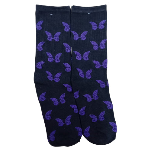 Medias 3/4 Puño - Mariposas violetas fondo negro