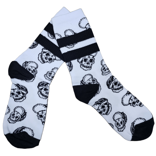 Medias 3/4 Puño - Calaveras con gorra fondo blanco líneas negras
