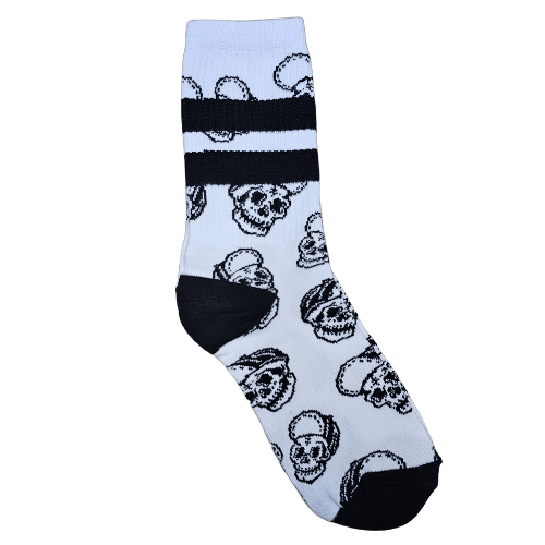 Medias 3/4 Puño - Calaveras con gorra fondo blanco líneas negras