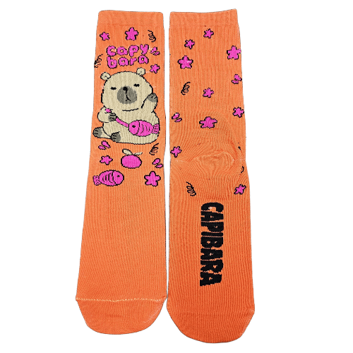 Medias 3/4 Puño - Capybara con bolso pez fondo naranja