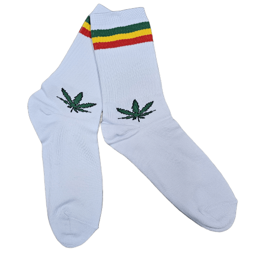 Medias 3/4 Puño - Hoja cannabis líneas bandera rastafari (fondo blanco)