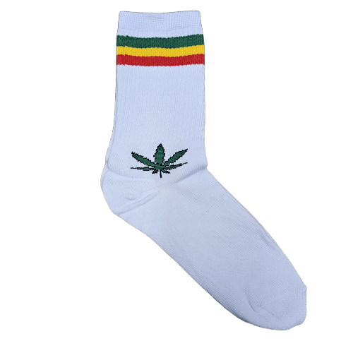 Medias 3/4 Puño - Hoja cannabis líneas bandera rastafari (fondo blanco)
