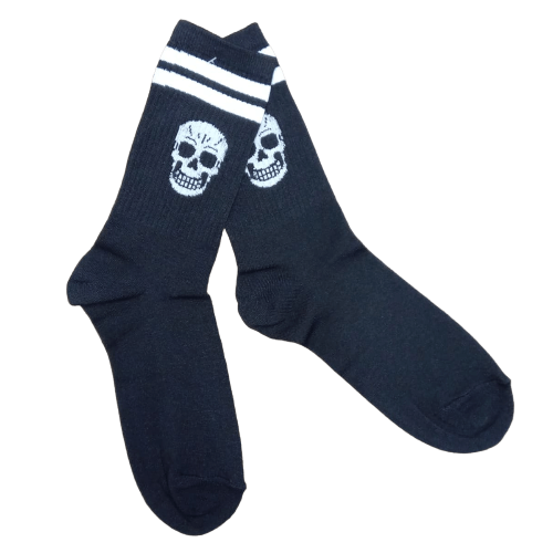 Medias 3/4 Puño - Calavera fondo negro con rayas blancas