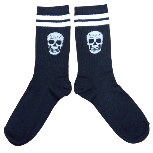 Medias 3/4 Puño - Calavera fondo negro con rayas blancas
