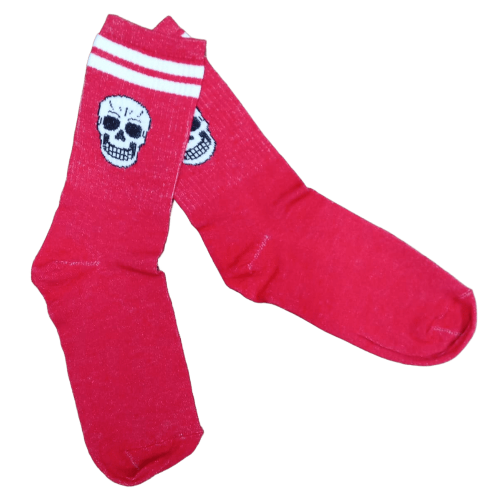 Medias 3/4 Puño - Calavera fondo rojo con rayas blancas