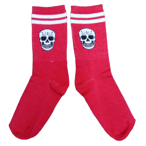 Medias 3/4 Puño - Calavera fondo rojo con rayas blancas