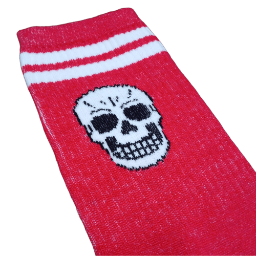 Medias 3/4 Puño - Calavera fondo rojo con rayas blancas