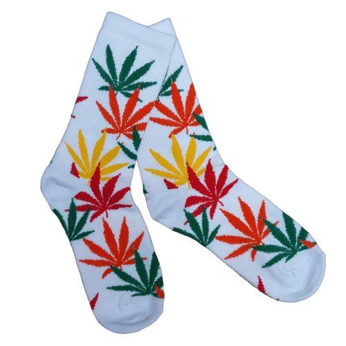 Medias 3/4 Puño - Hoja cannabis colores rastafari (fondo blanco)
