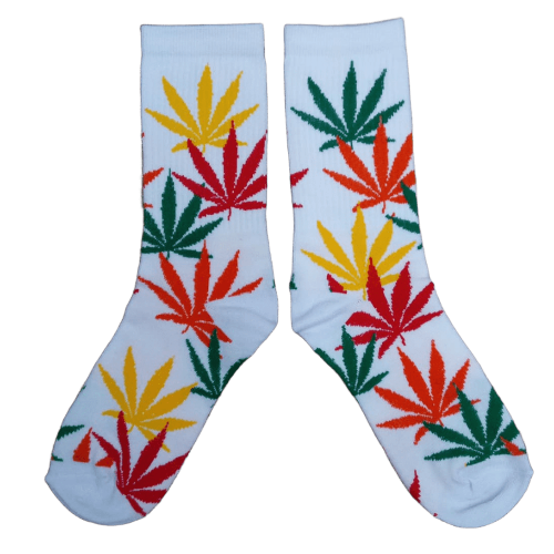 Medias 3/4 Puño - Hoja cannabis colores rastafari (fondo blanco)