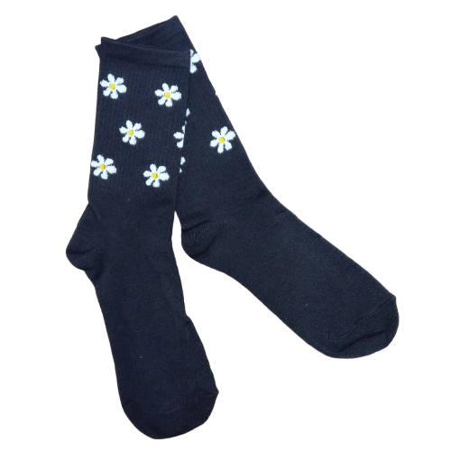 Medias 3/4 Puño - Margaritas fondo negro