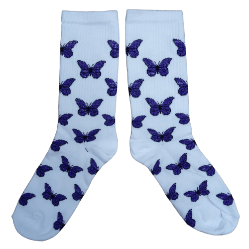 Medias 3/4 Puño - Mariposas violetas fondo blanco