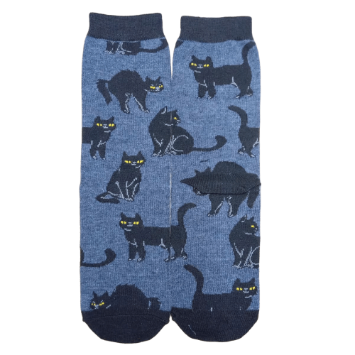 Medias 3/4 Gatos negros ojos amarillos (fondo azul noche)