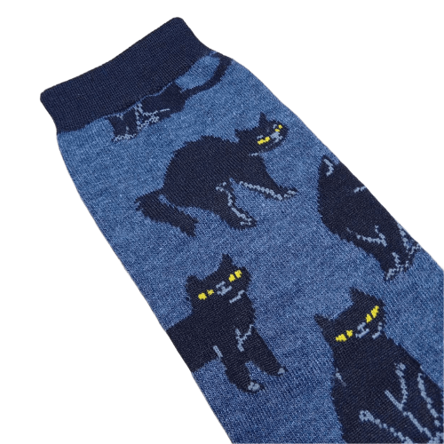 Medias 3/4 Gatos negros ojos amarillos (fondo azul noche)
