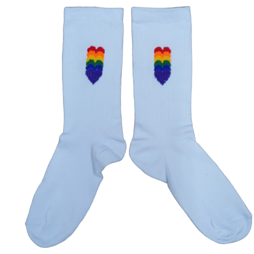 Medias 3/4 Puño - Blancas corazones multicolor en cascada