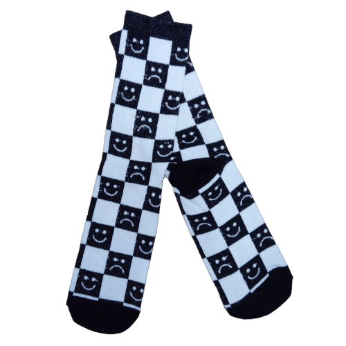 Medias 3/4 Puño - Ska cuadros negros y blanco con caritas