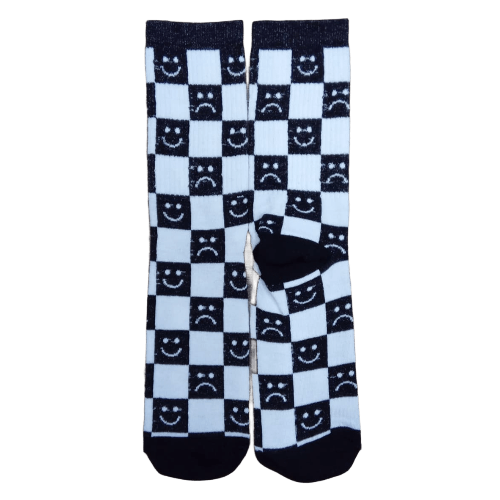 Medias 3/4 Puño - Ska cuadros negros y blanco con caritas