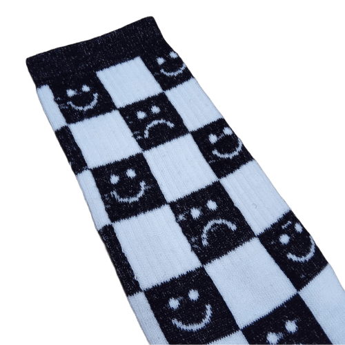 Medias 3/4 Puño - Ska cuadros negros y blanco con caritas