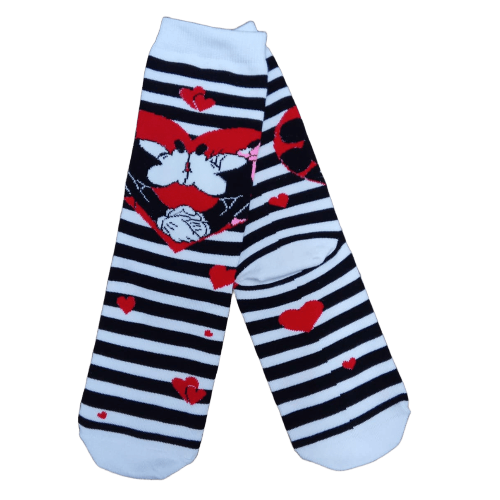 Medias 3/4 Mickey Mouse - Mickey y Minnie beso fondo rayado