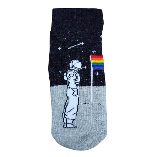 Medias soquete Astronauta - Bandera arcoíris (fondo negro & gris)